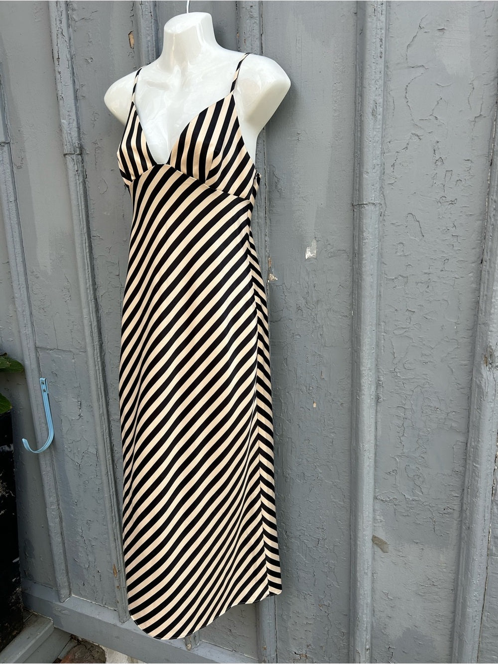 Shona Joy black & white Striped Satin Slip dress, size 4