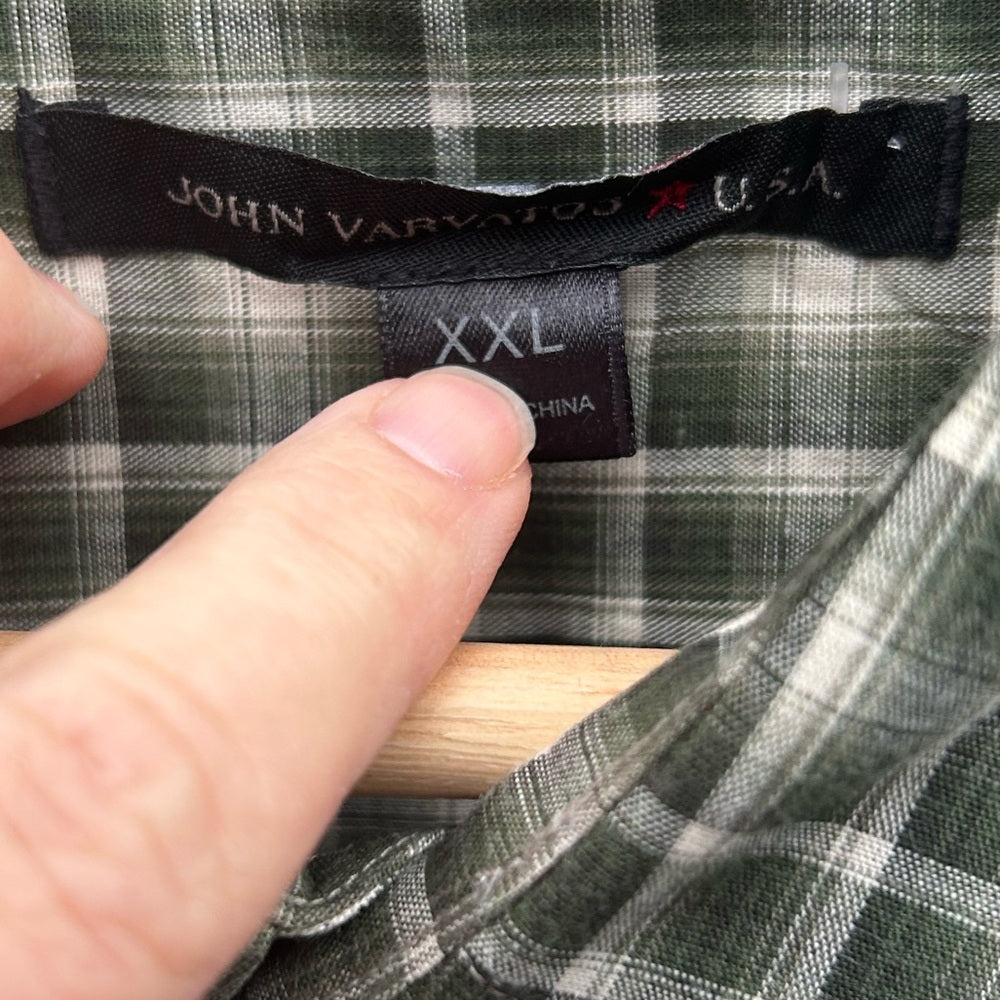 John Varvatos green plaid check button down, size XXL