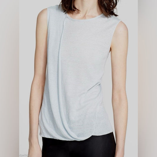 Theory linen blend knit sleeveless blue top, size M