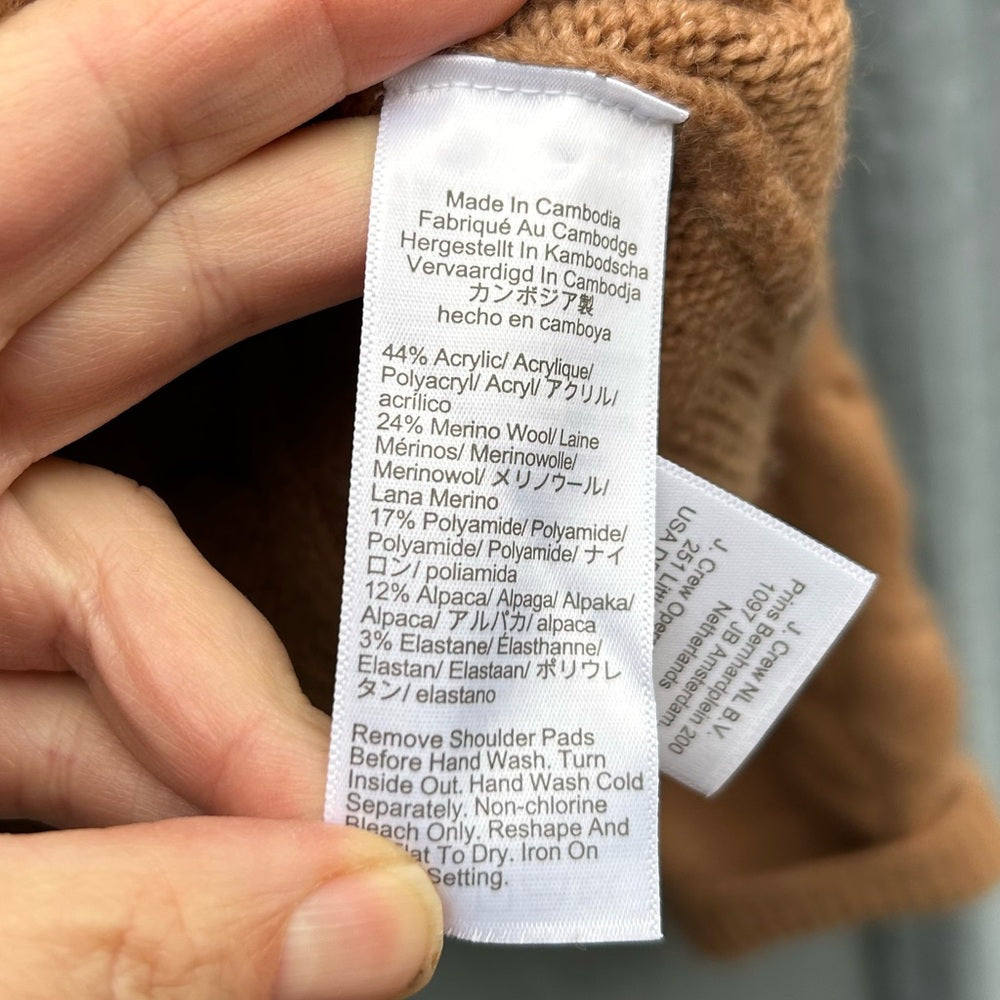 J Crew Caramel Alpaca Merino Button front Cardigan, Small