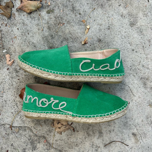 Macarena Suede Espadrille Flats, size 38 (7.5)