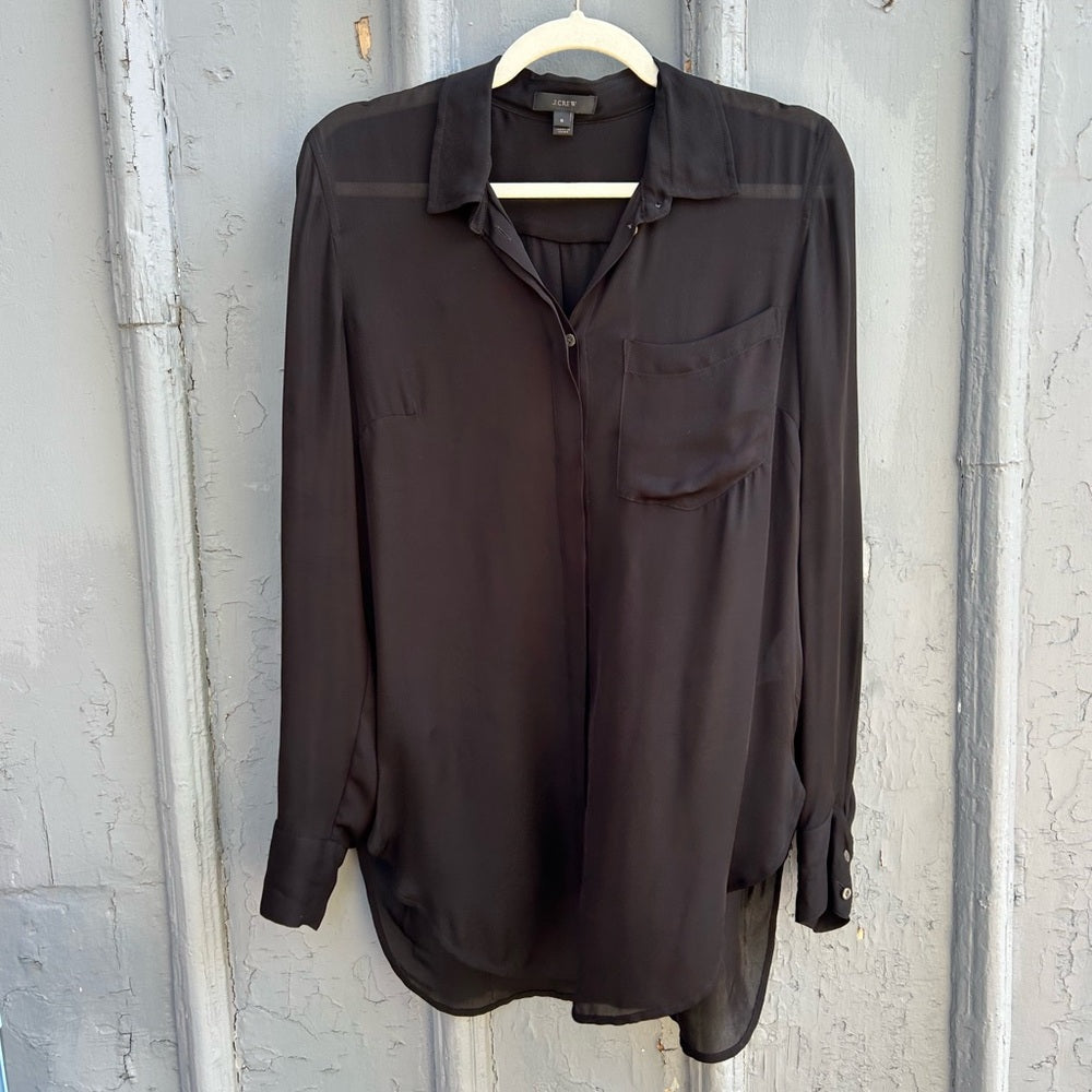 J Crew Black Robin Silk Blouse, Size 8