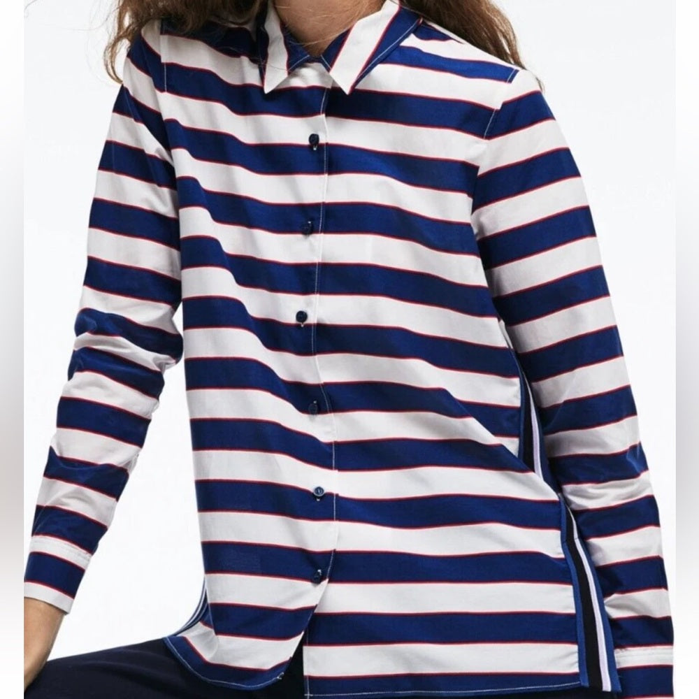 Lacoste Striped Button-down with knit stripe down sides, size 38 (M)