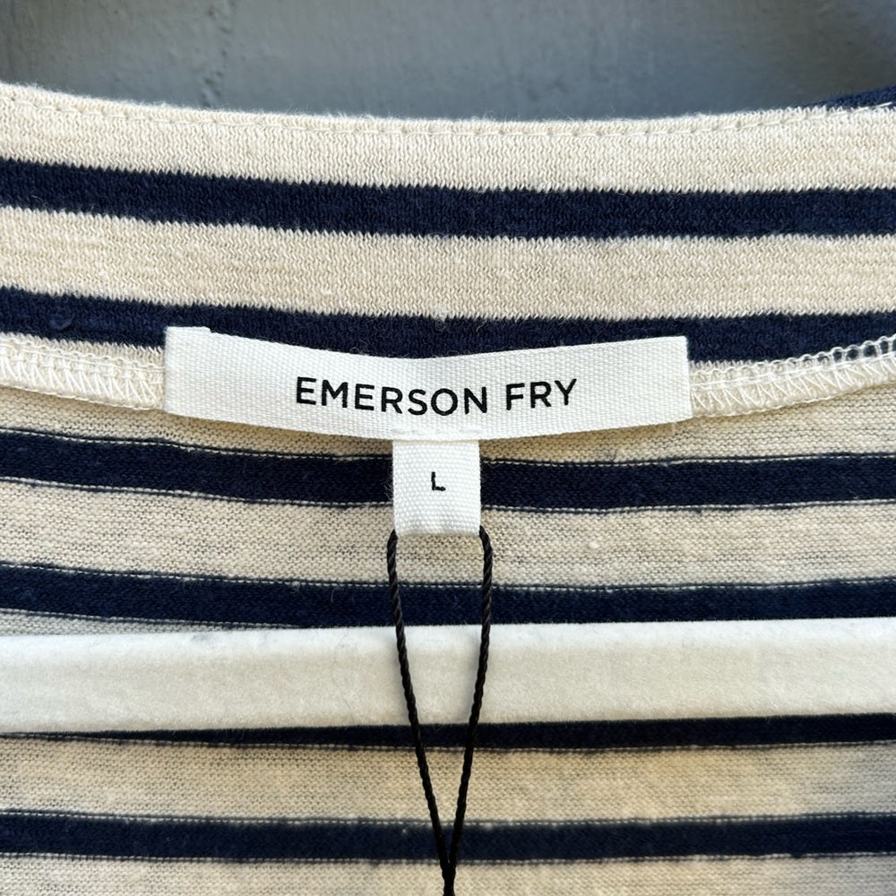 Emerson Fry long V Neck Navy Striped maxi dress, BNWT, Large