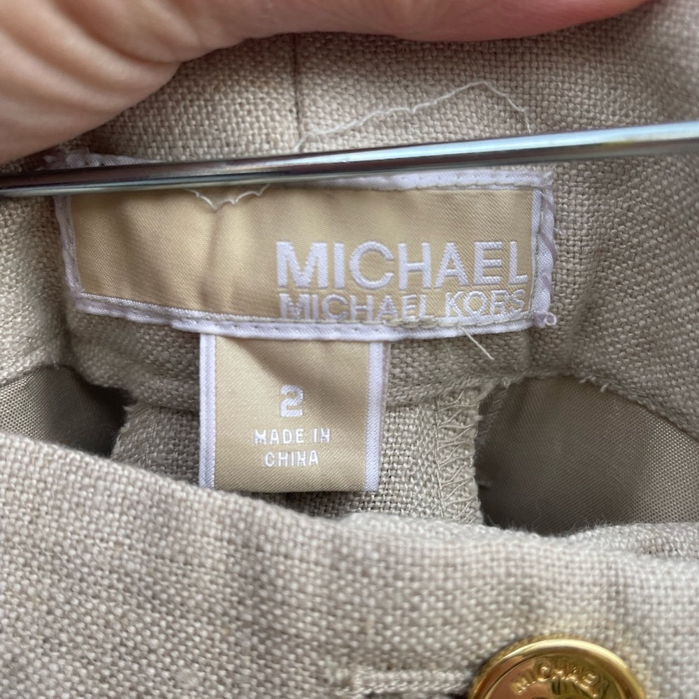 Michael Kors Beige 100% Linen wide Leg Trousers, size 2