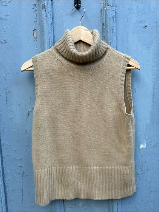 Lauren Ralph Lauren Cashmere Camel Turtleneck Sleeveless Sweater, Small