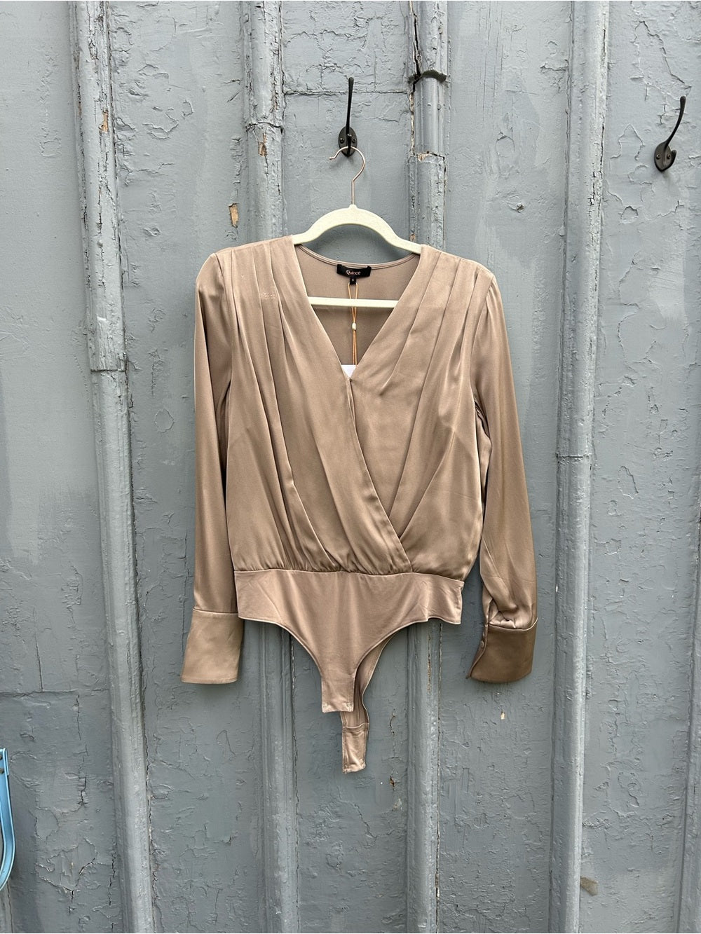 Quince washable silk surplice bodysuit, morel grey, BNWT, small