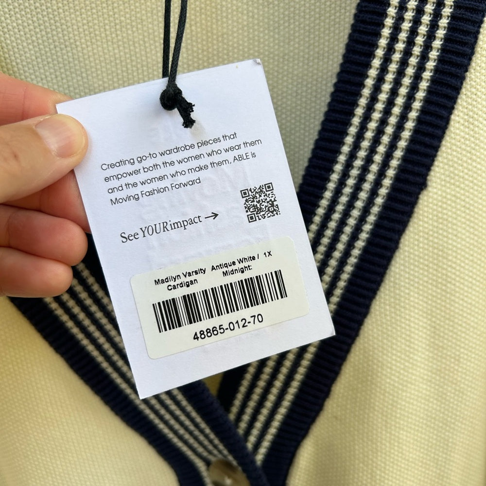 Able Madilyn Varsity Sweater, BNWT, size 1X,