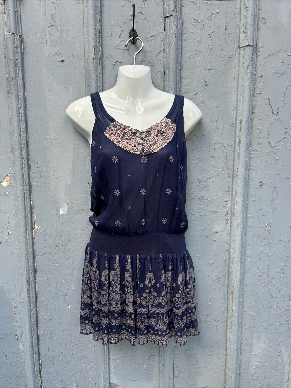 Free People Silk Navy Tulle mini dresss, size 4