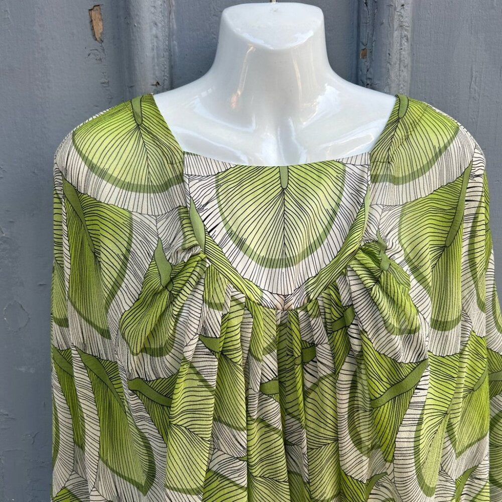 Mara Hoffman green botanical leaf print silk blouse, size Xs (fits larger)