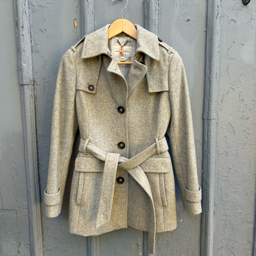 Banana Republic Grey Belted Wool blend jacket, size XS
