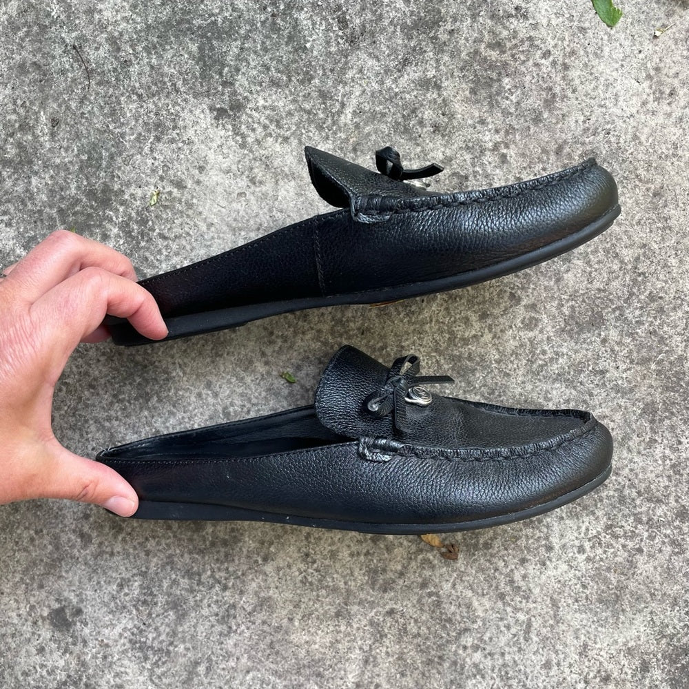 Michael Kors Black Leather Slide Loafer Mules Shoes, Size 7
