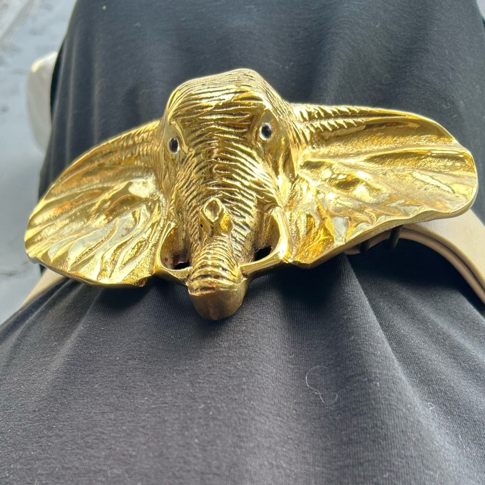 Vintage Statement Brass Buckle Elephant Belt