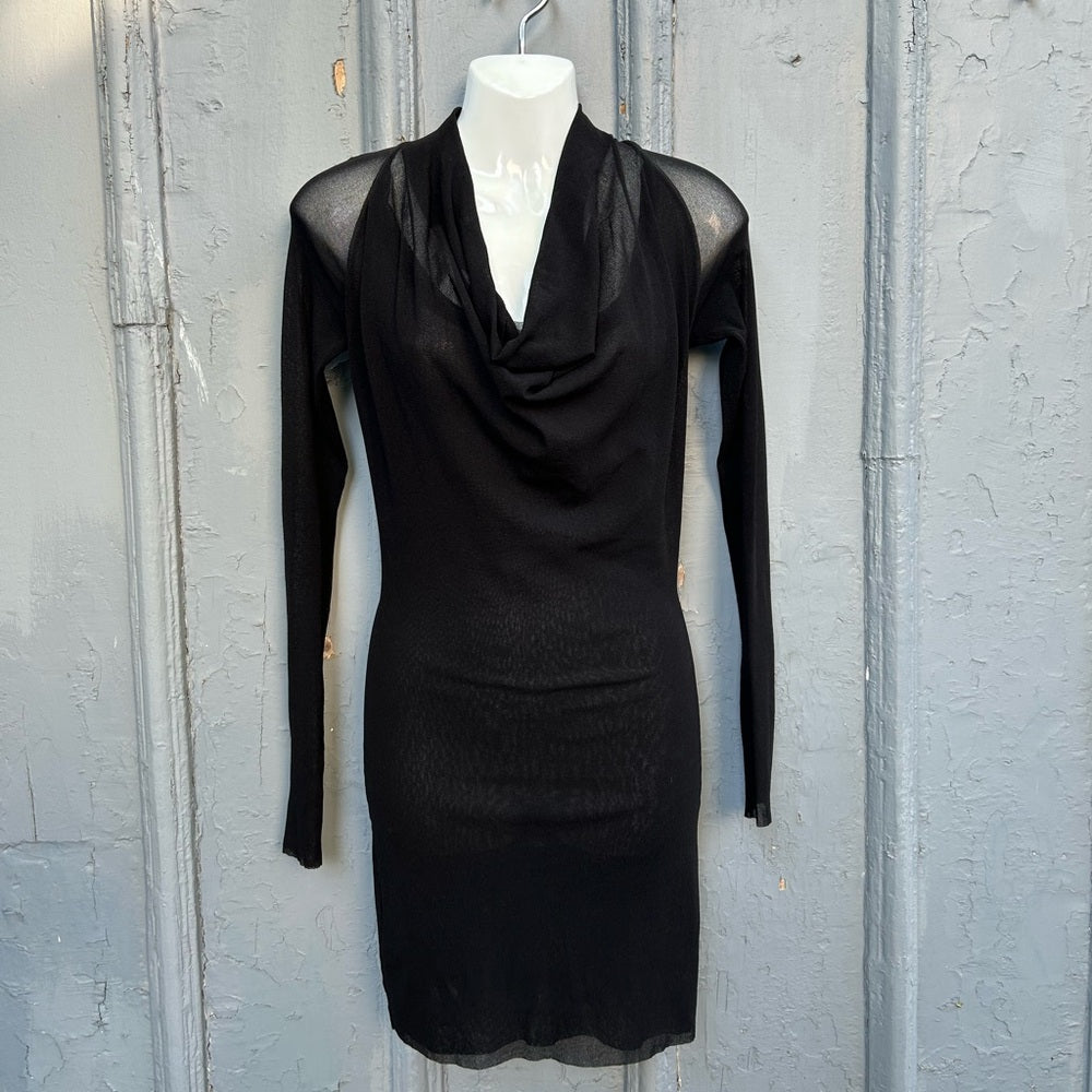 Fuzzi Black Cowl neck Mesh Dress, size XS