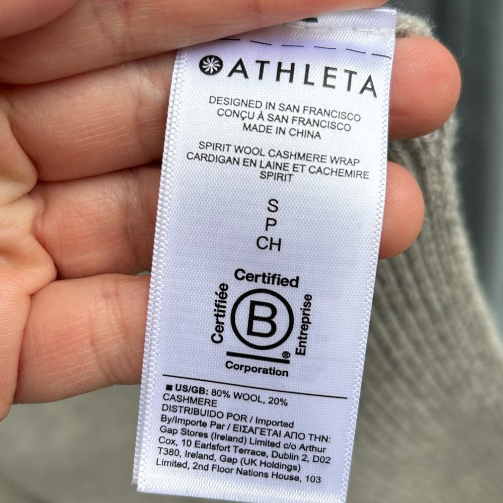 Athleta Spirit Wool Cashmere Grey Cardigan, size Small