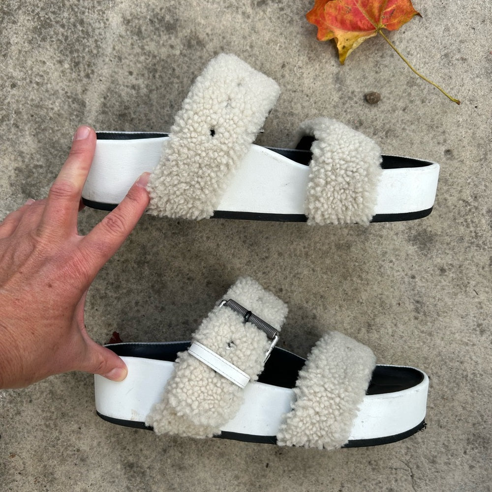 rag & bone Fluffy Shearling Evin Slide Platforms, size 38