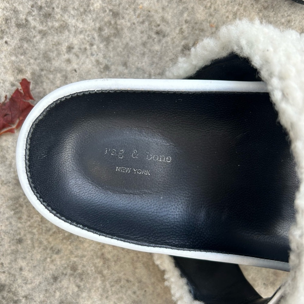 rag & bone Fluffy Shearling Evin Slide Platforms, size 38
