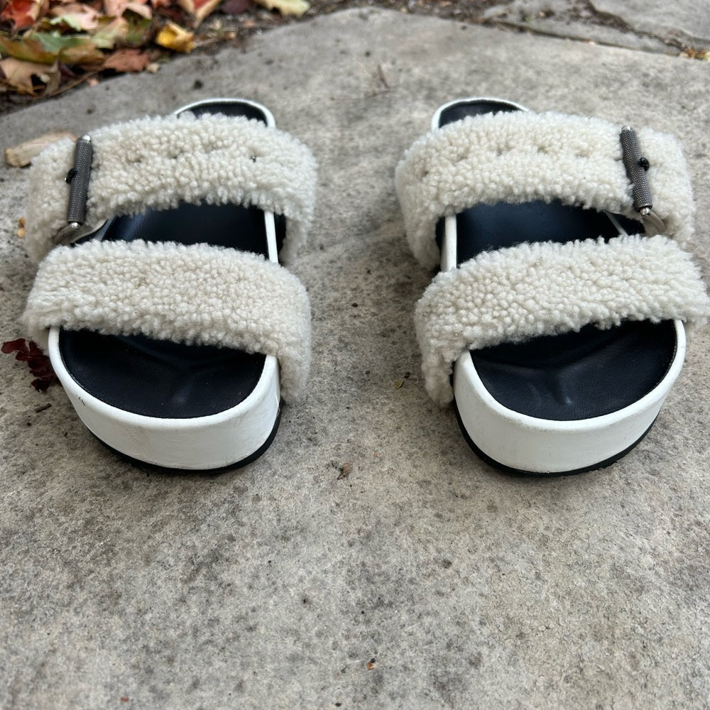 rag & bone Fluffy Shearling Evin Slide Platforms, size 38