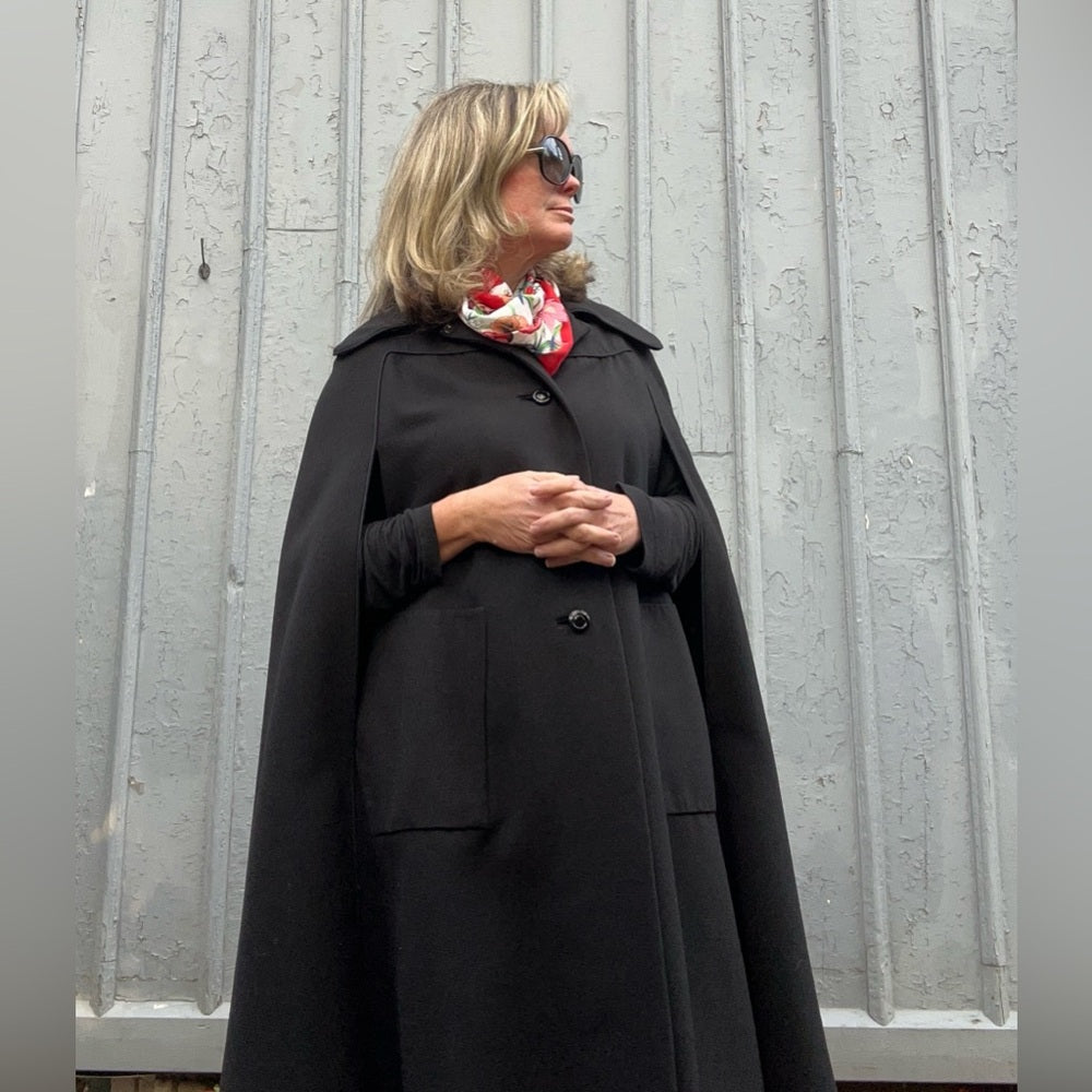 Vintage Canadian Wool Cape Coat, OS