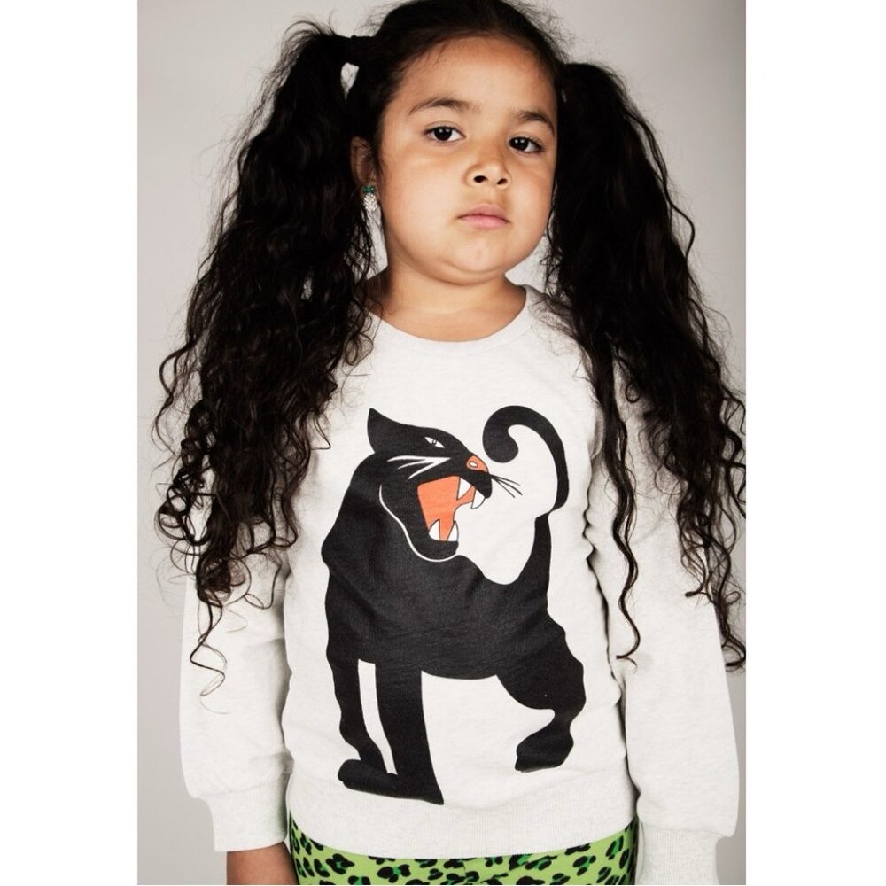 Mini Rodini Pink Jaguar Cat Crewneck Sweatshirt, size 6/7