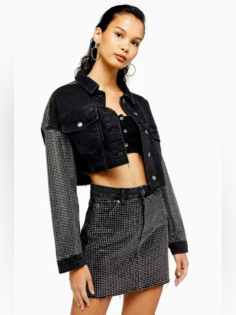 Topshop black denim studded jacket, BNWT, size 6