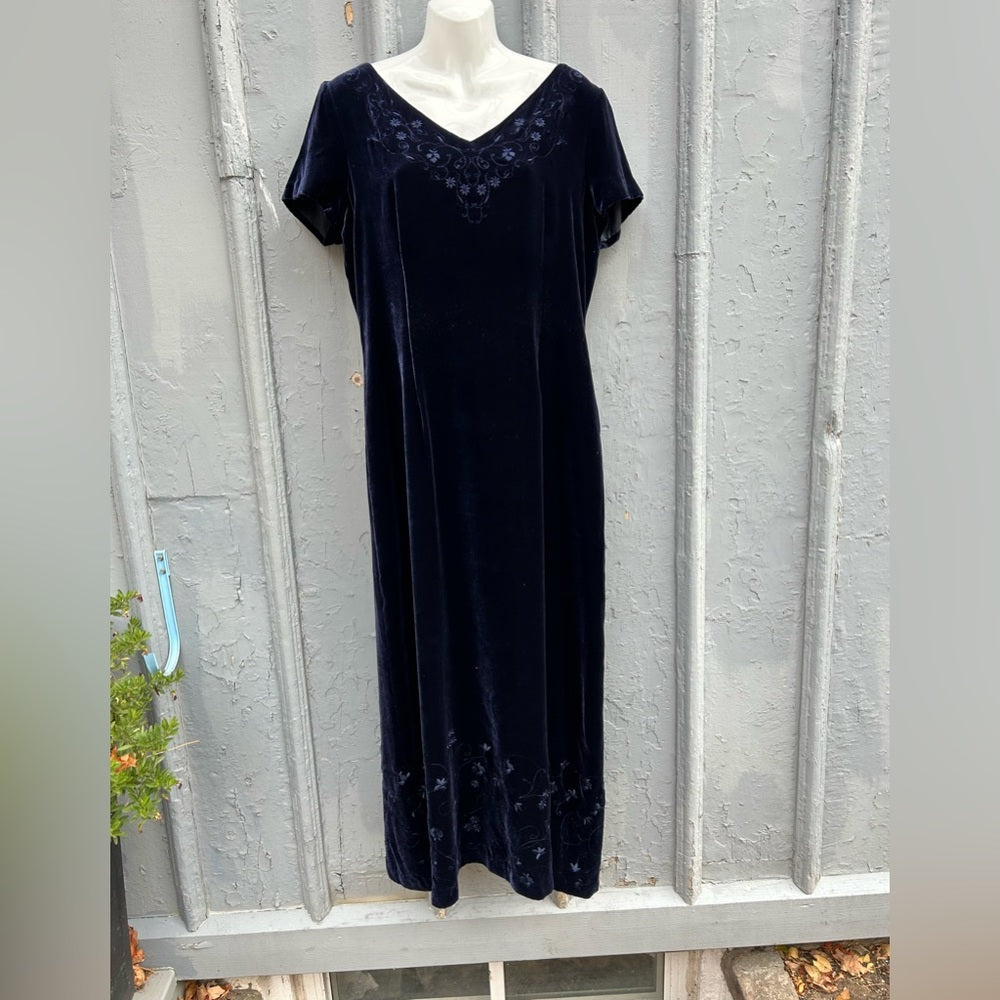 Vintage Laura Ashley, Dark Blue Silk Velvet Dress, size US12