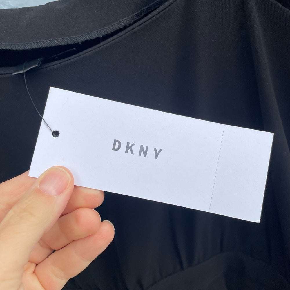 DKNY WOMEN'S black gold buttoned sleeveless wide-leg jumpsuit, size L
