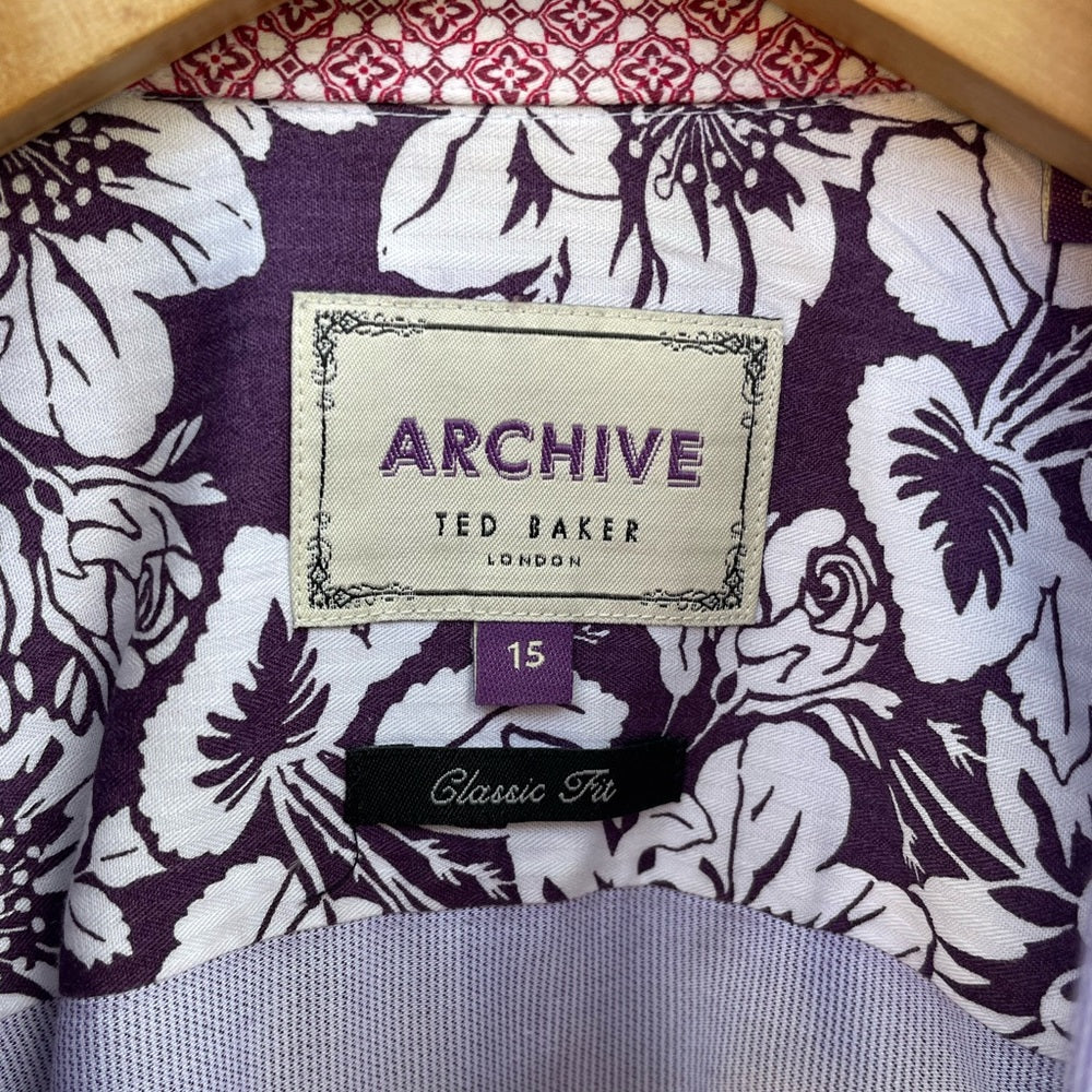 Ted Baker Archive Purple Pinstripe “mahjong” button-down, Size Neck 15