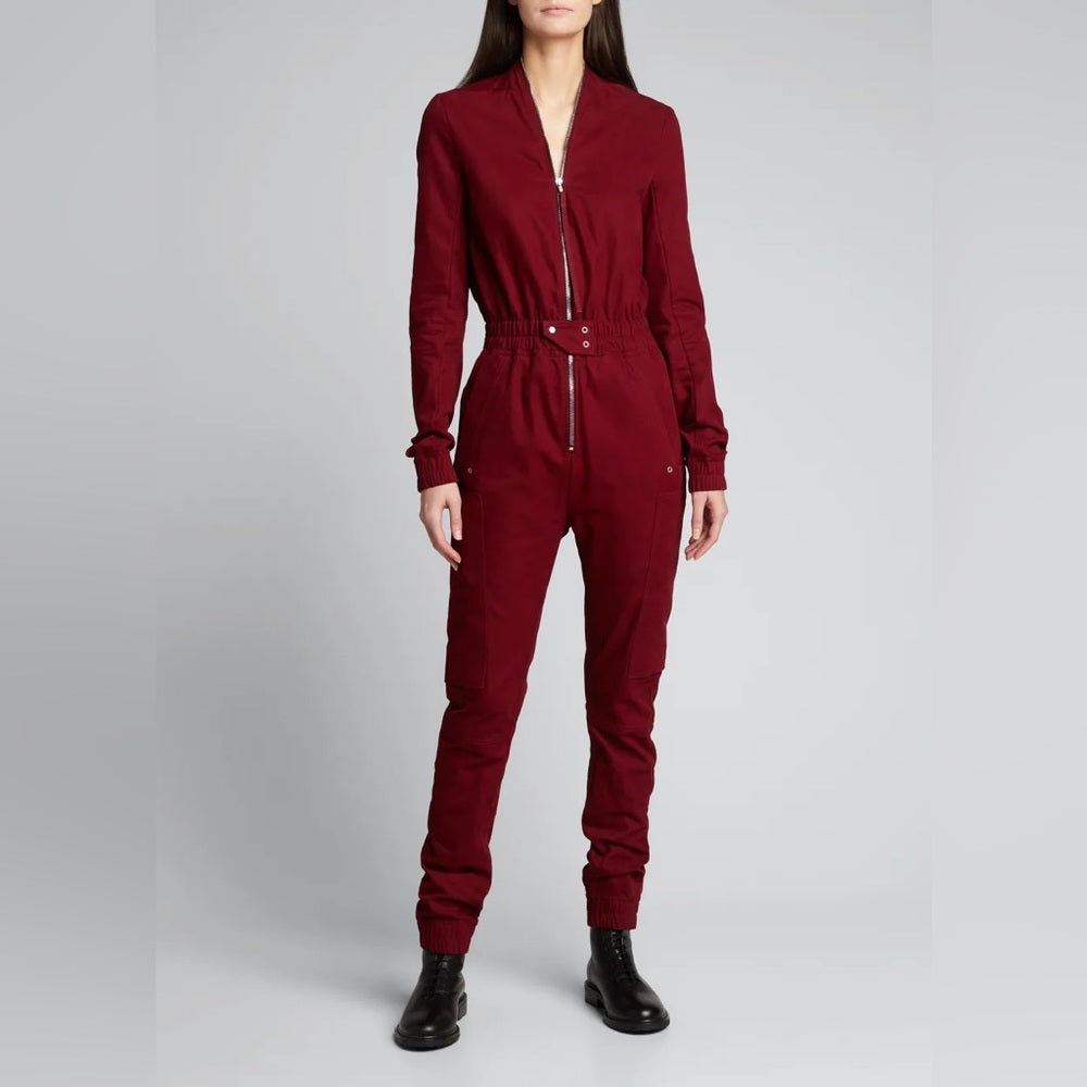 Rick Owens DRK SHDW Tuta Maroon Cotton Twill Jumpsuit, Size XS