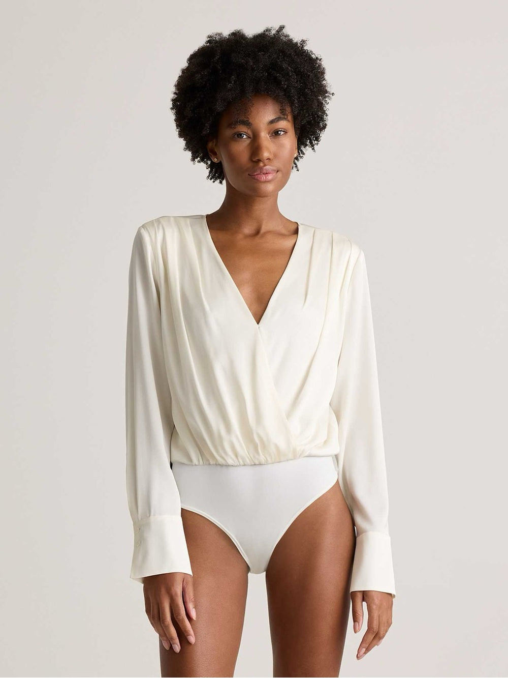 Quince washable silk surplice bodysuit, morel grey, BNWT, small