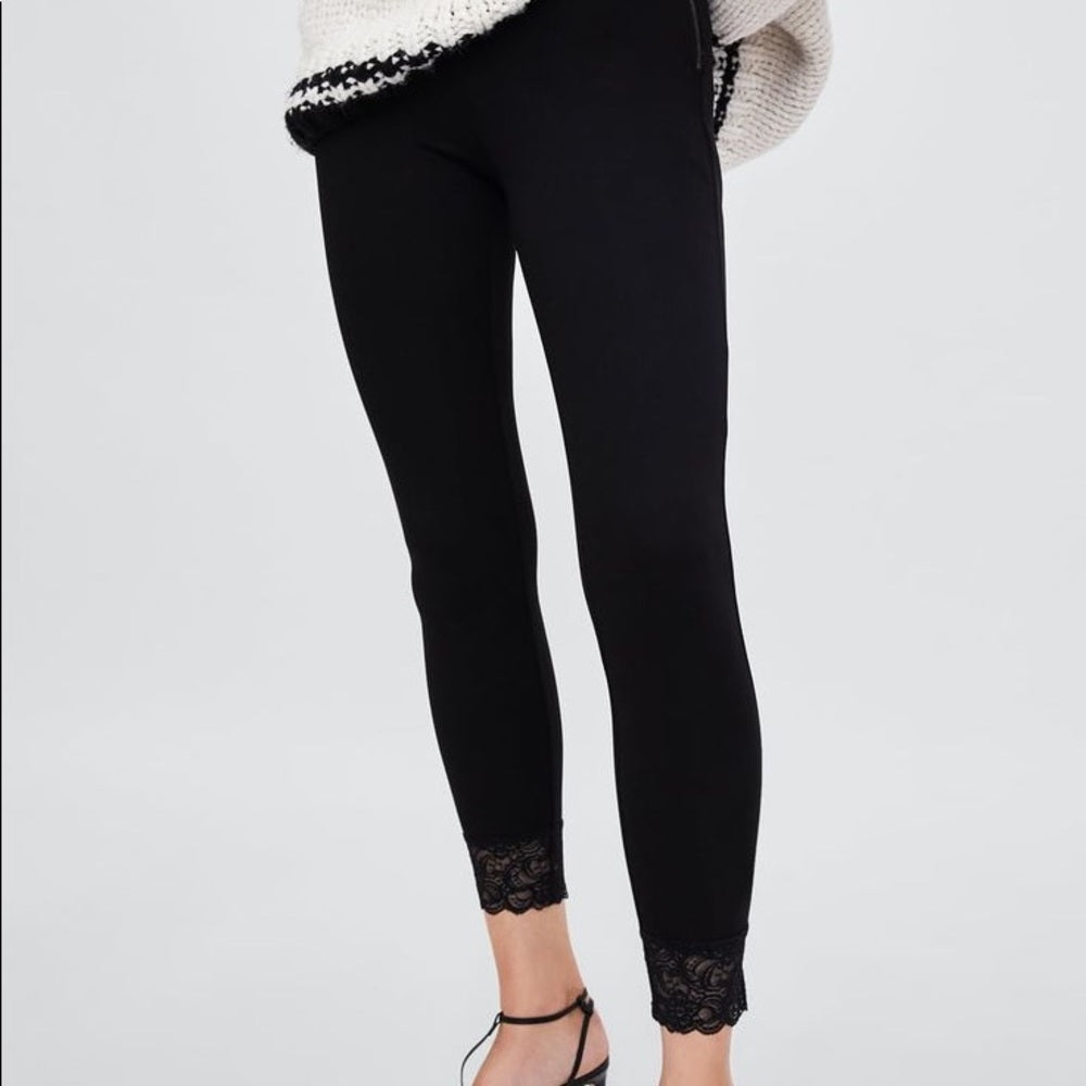 Zara Black Leggings with Lace bottom, medium