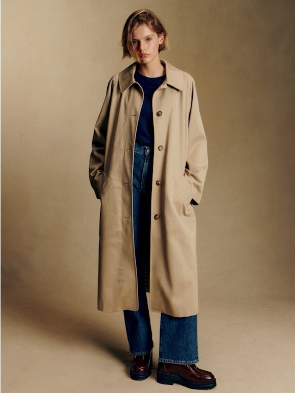 Sezane Taupe Clyde Trench Coat, size 44