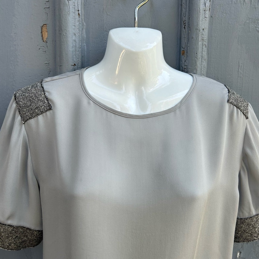 Tome NYC Grey silk Contrast blouse, size M