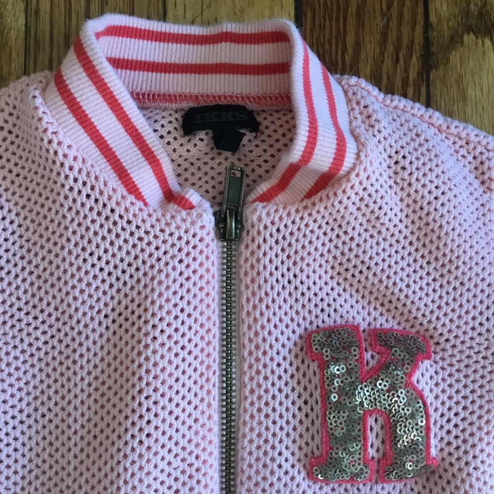 Ikks pink mesh varsity track jacket, size 8