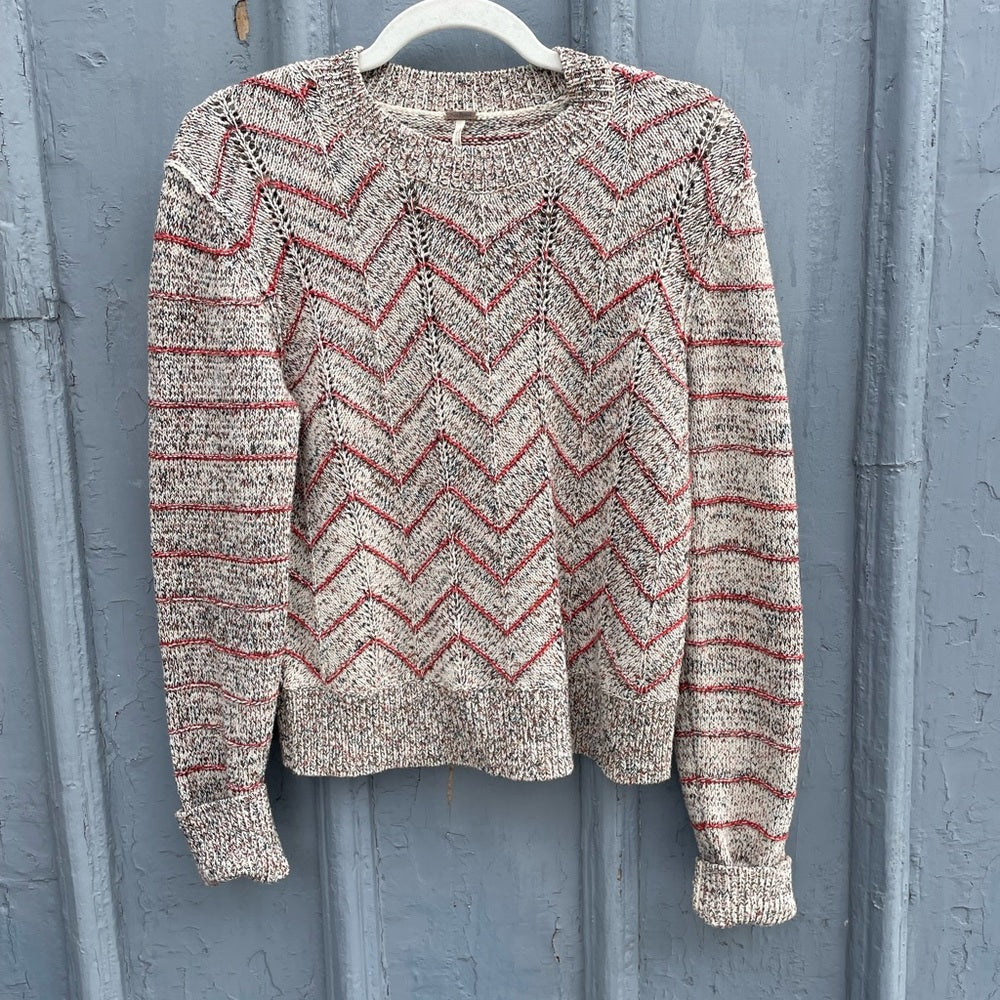 Free People Zig Zag Sweater Pullover Cotton Blend Slightly Cropped Size S