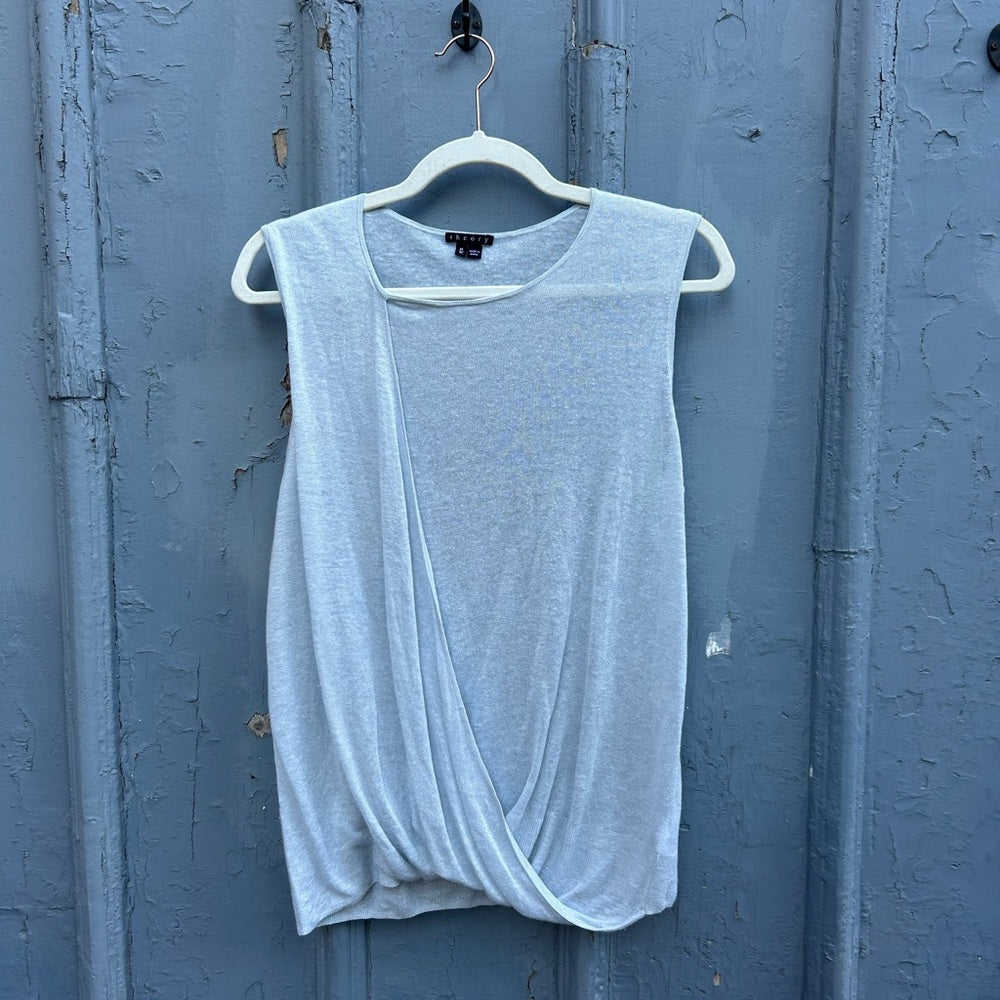 Theory linen blend knit sleeveless blue top, size M
