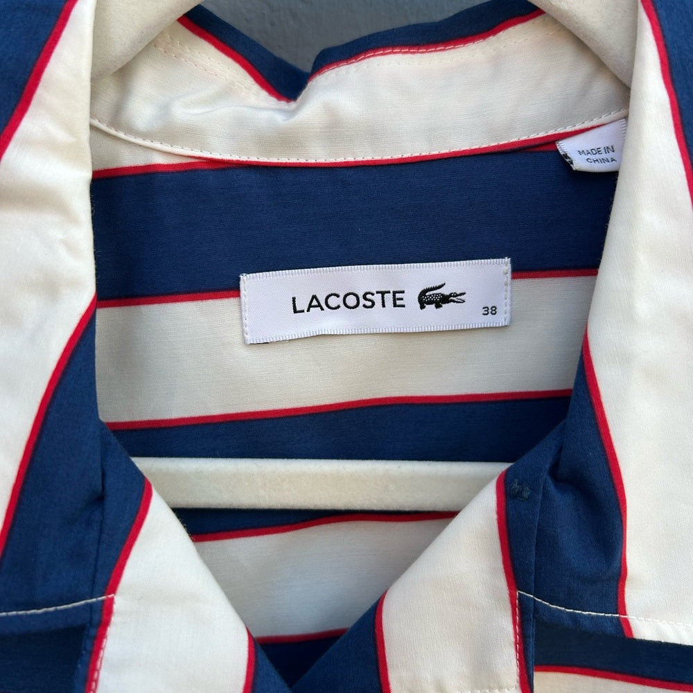 Lacoste Striped Button-down with knit stripe down sides, size 38 (M)
