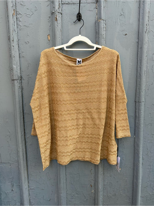 M Missoni Gold Metallic Sparkle Lurex Stretch Knit Wave Top, BNWT, Small