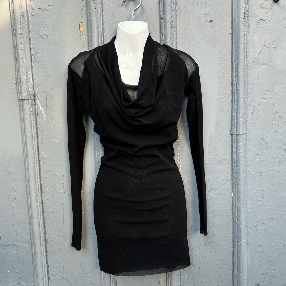 Fuzzi Black Cowl neck Mesh Dress, size XS