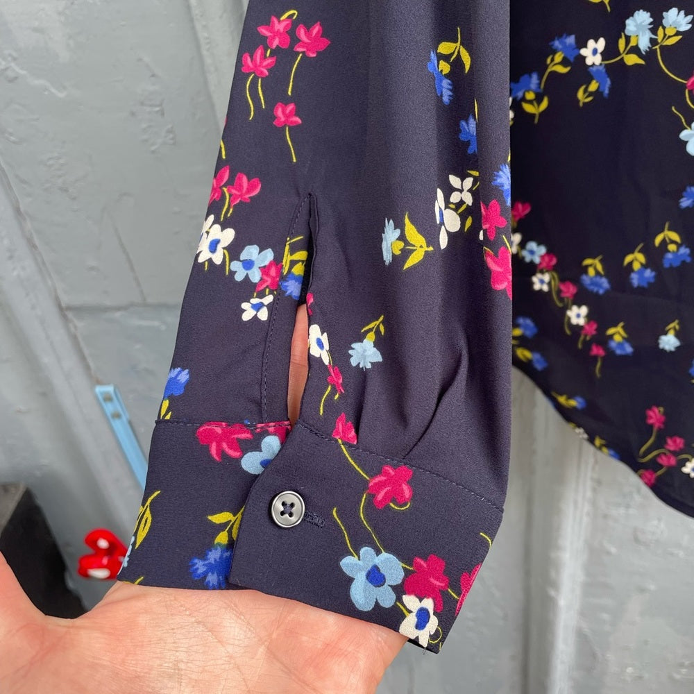 Ann Taylor Navy Floral Tunic Blouse, size M