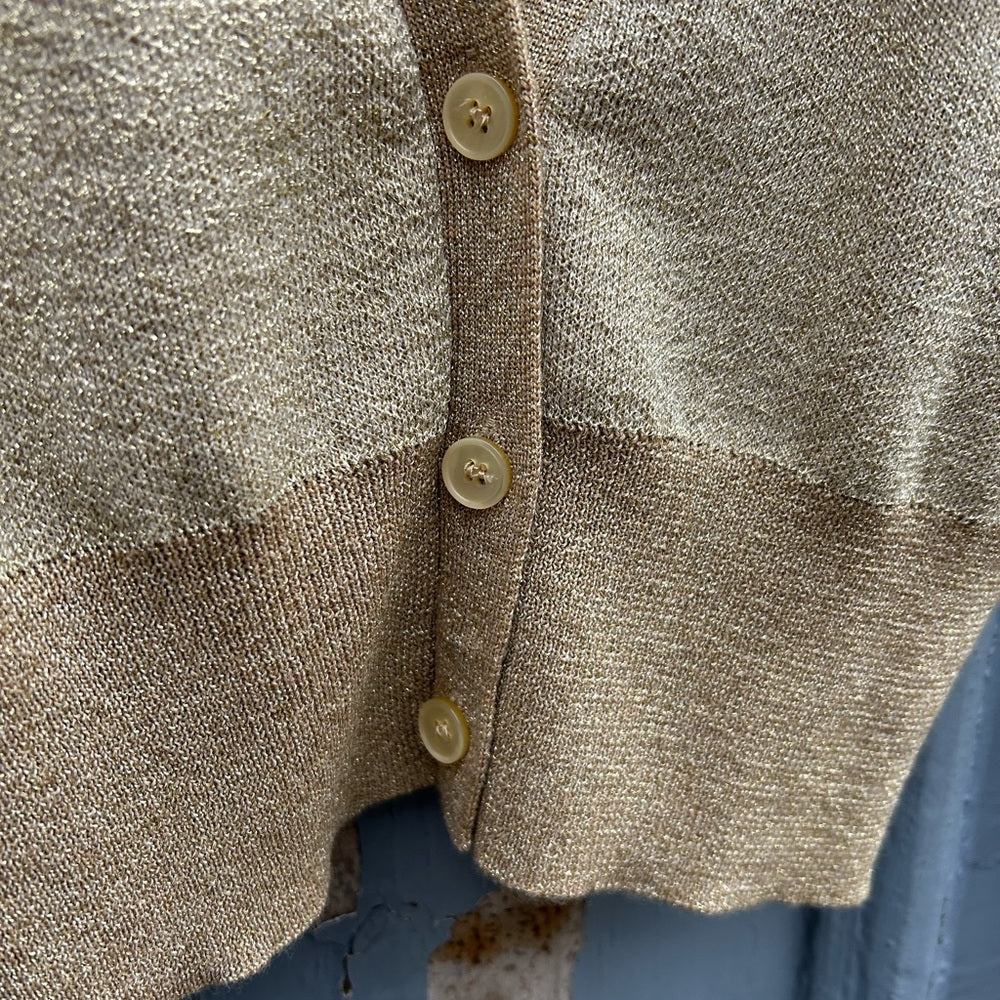 J Crew Merino Wool Metallic Gold cropped cardigan, size XS