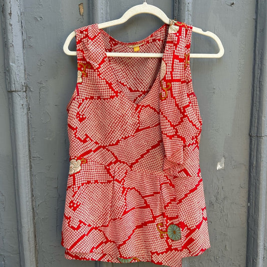 Liefsdottier Anthropologie red ruffle side silk blouse, size 6