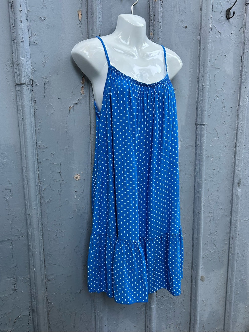 Blue polka dot shift, no brand, size approx M