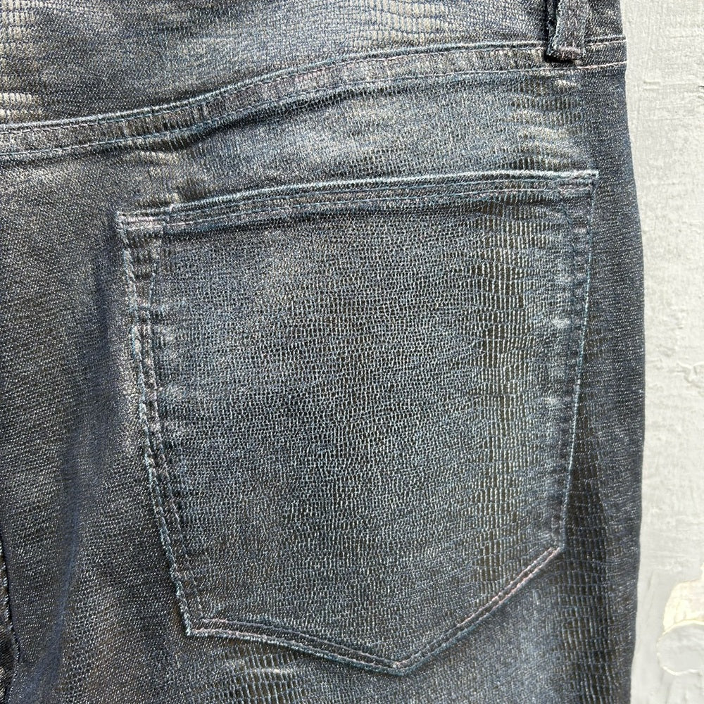 Frame Le Straight High Coated Snakeskin Jeans, size 30