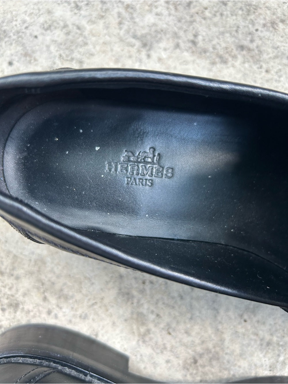 Hermes Black Hot Loafer with Palladium Kelly Buckle, size 6
