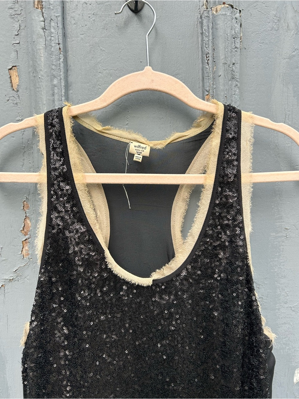Wilfred Black Sequins Silk Racerback Tank Top - L