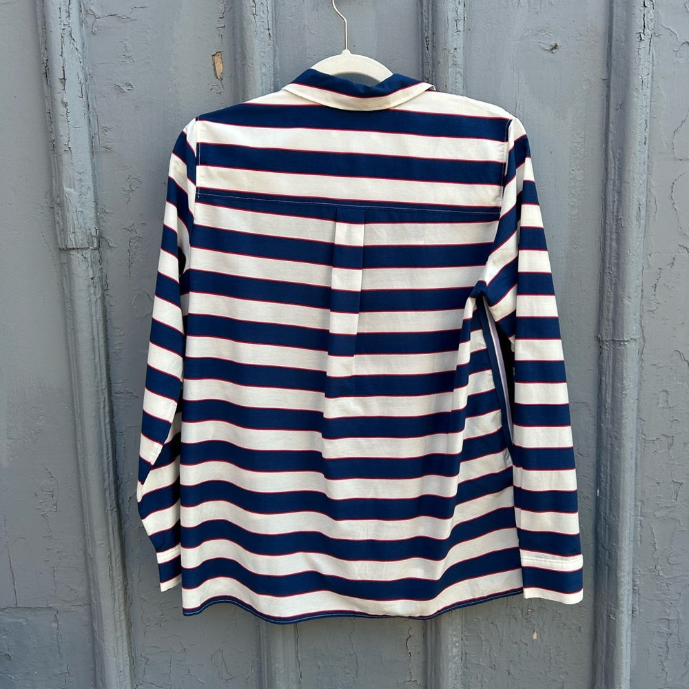 Lacoste Striped Button-down with knit stripe down sides, size 38 (M)