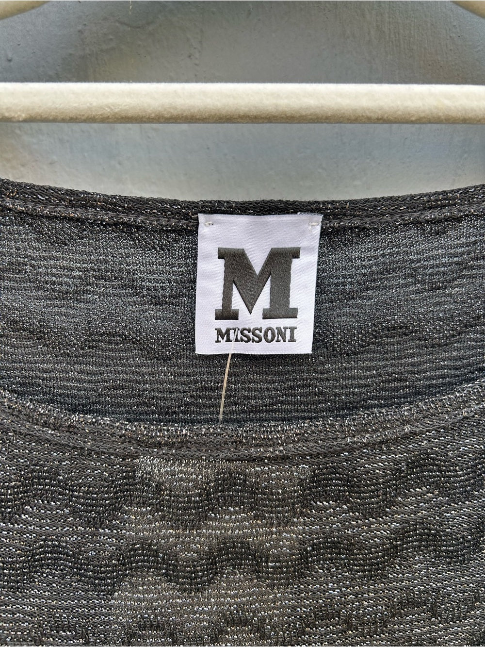 M Missoni Black Metallic Sparkle Lurex Stretch Knit Wave Top, BNWT, Small