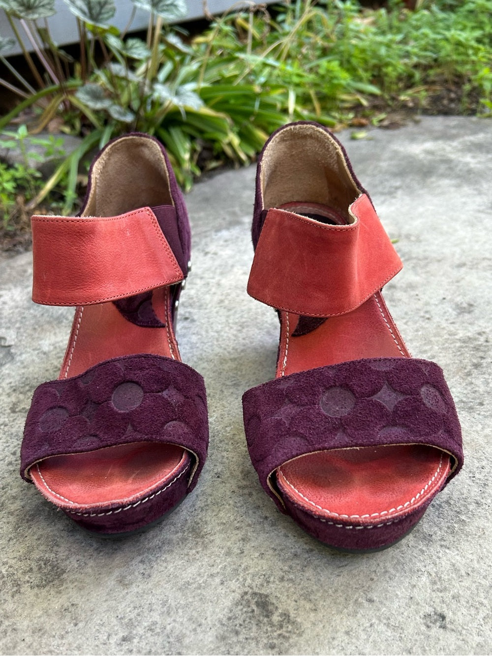 John Fluevog Low Rule Selma Embossed Suede Sandal, size 7.5