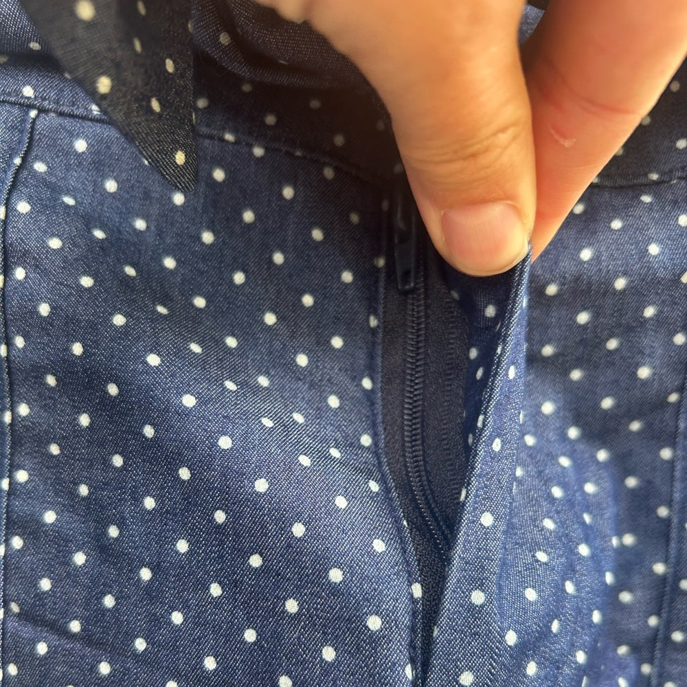 Bergstrom wide leg blue polka dot tie trouser, size 8
